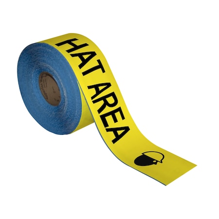 Superior Mark Floor Marking Message Tape, 4in x 100Ft , HARD HAT AREA IN-40-749I